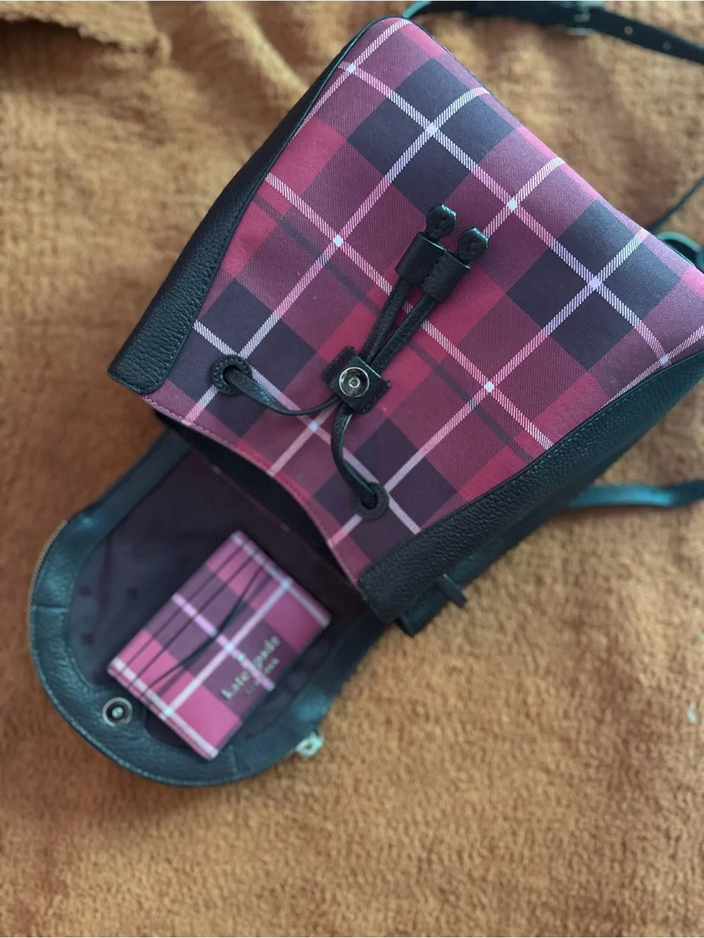 kate spade Burgundy and Pink Plaid Leather Backpack